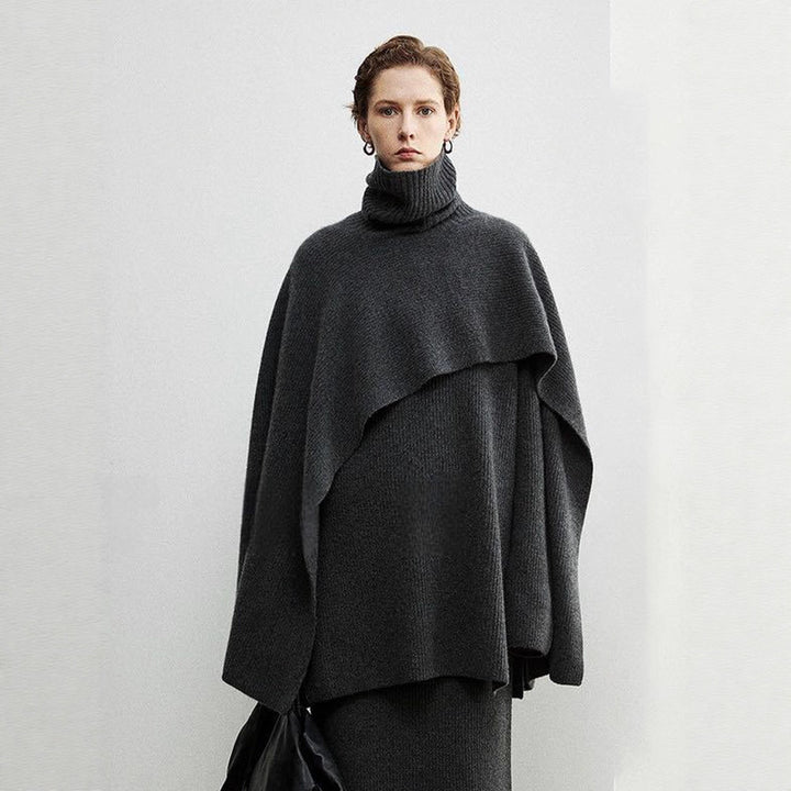 Dame elegant og moderne poncho med ekstra stor krage Skjora