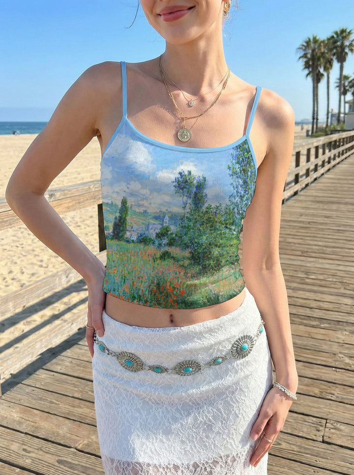 Dame Crop-Top med blomsterdesign og justerbare stropper Skjora
