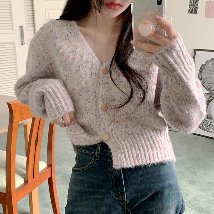 Kvinners koselige chunky strikk cardigan med V-hals og knapper Skjora