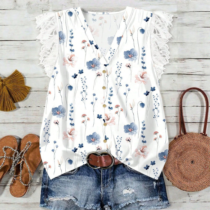Damer Elegant bluse skjorte med blonder og blomsterdesign Skjora