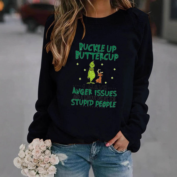 Kvinne sweatshirt med humoristisk sitat og kreativt design Skjora