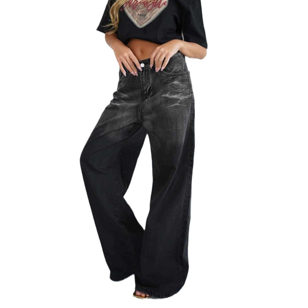 Dame løse høye midjejeans med trendy fargeforløp og vide ben Skjora