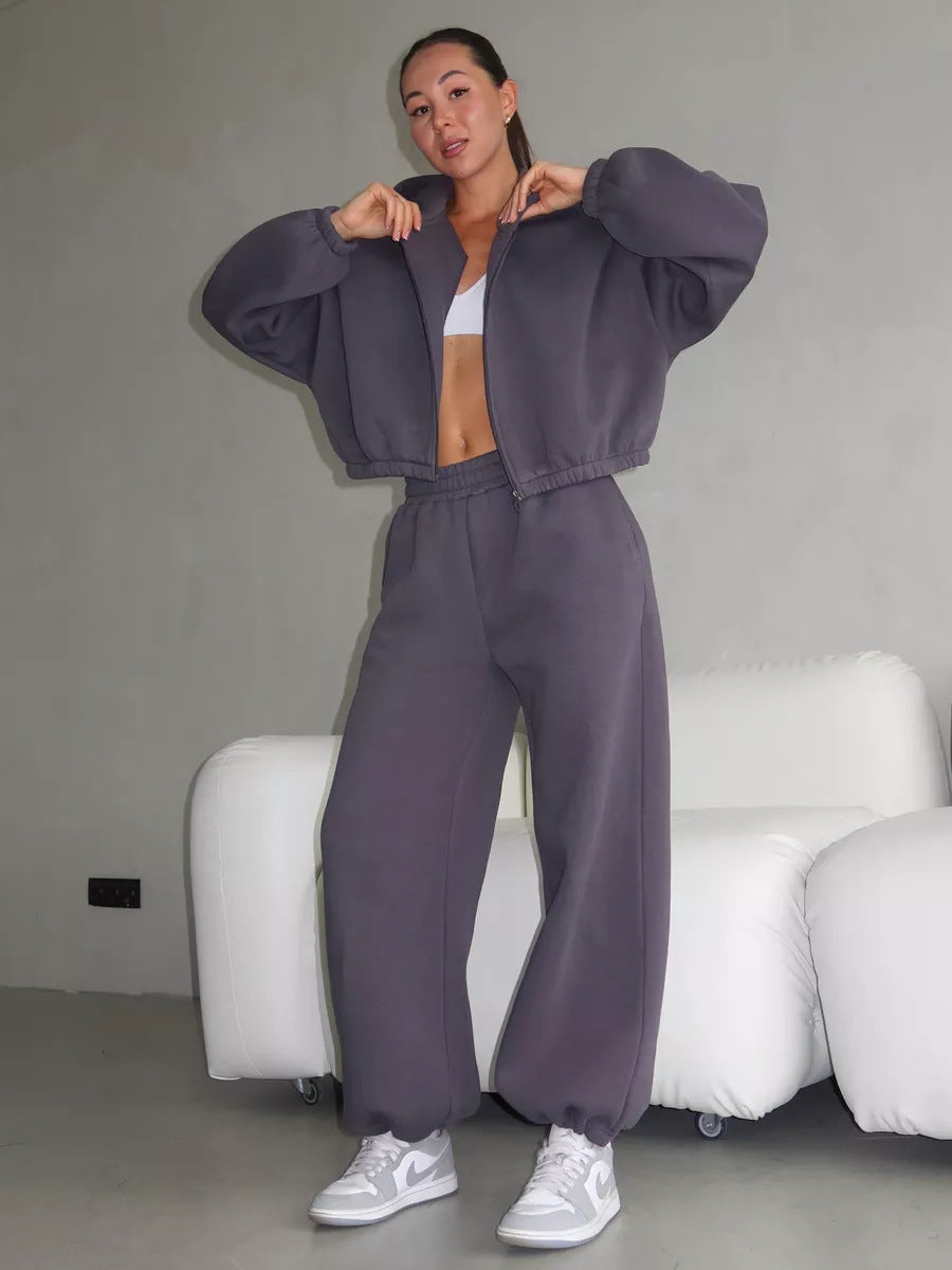 Dame casual cropped fleece jakke med høy midje joggebukser Skjora