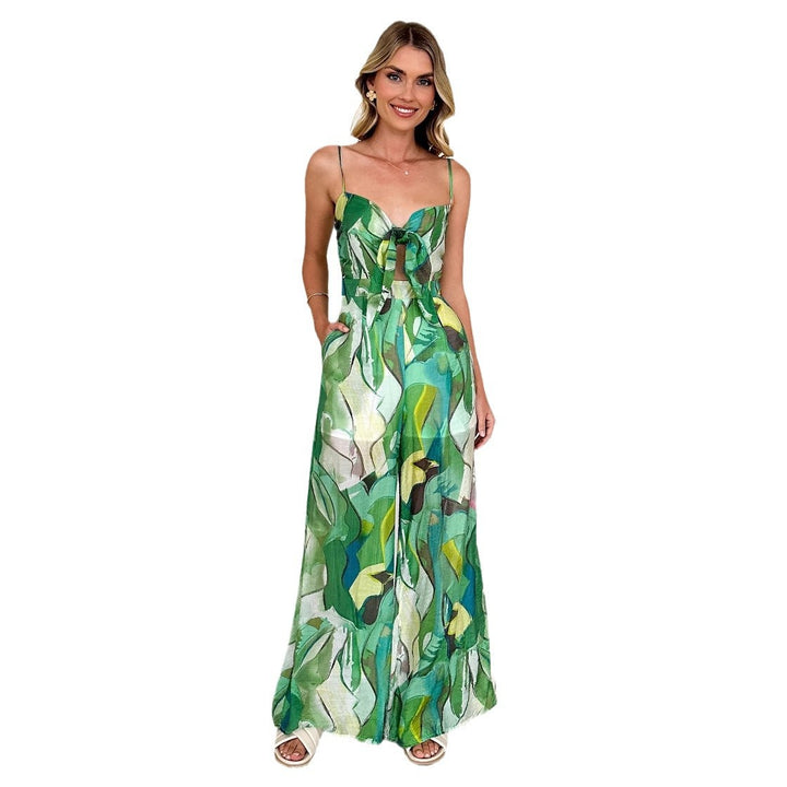 Damer Elegante Jumpsuit med Blomsterdesign og Justerbare Spagetti Stropper Skjora