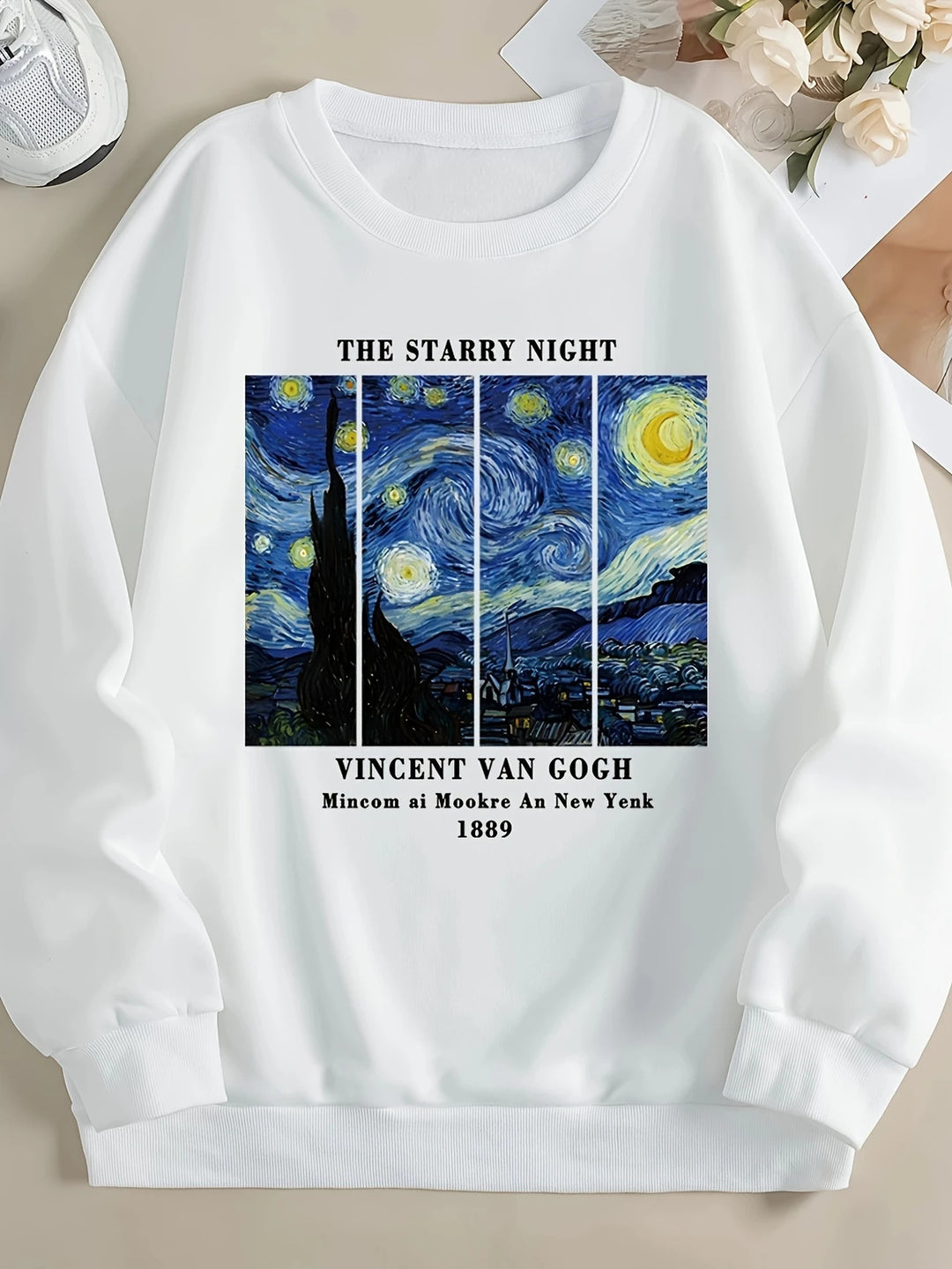 Kvinnes sweatshirts med kunstnerisk Van Gogh-motiv og moderne trykk Skjora