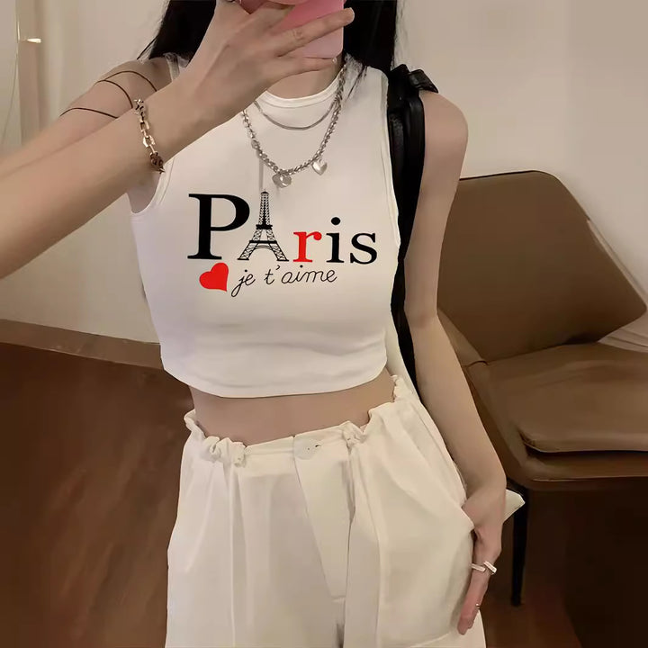 Dame Crop-Top med kreativt sitat og avslappet snitt Skjora