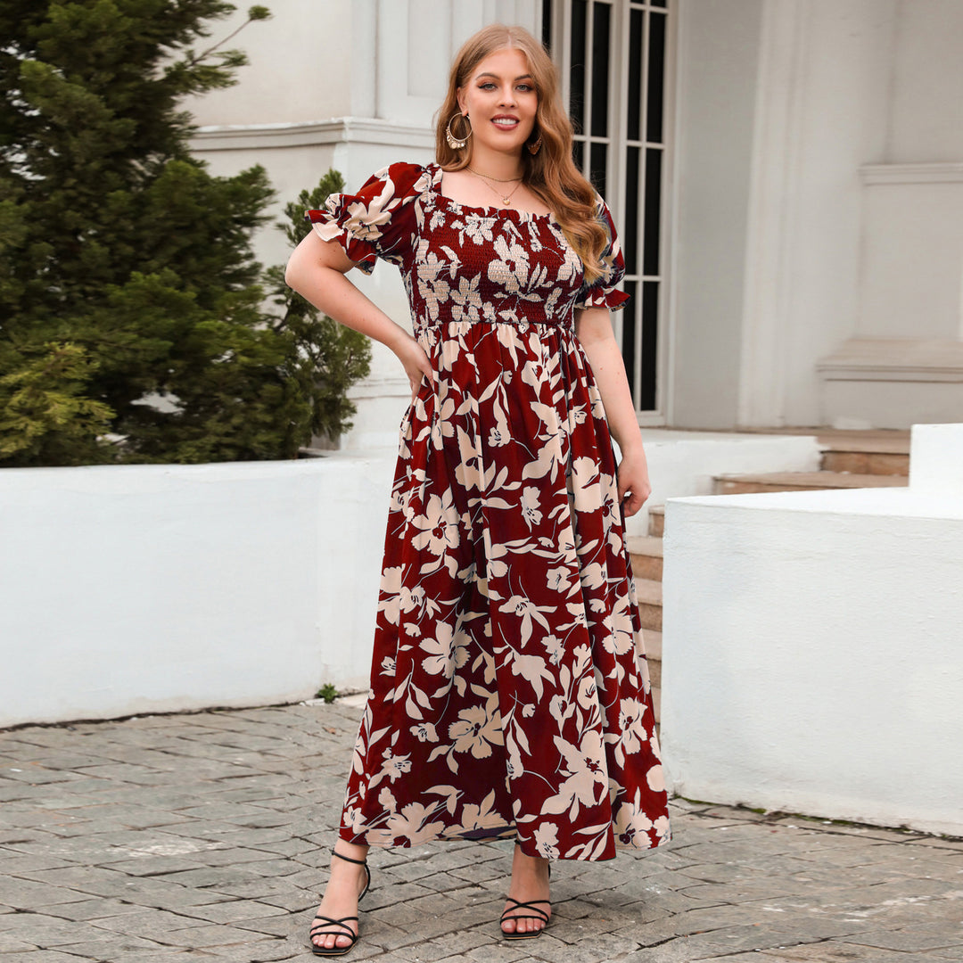 Dame Sommerlig Maxikjole med romantisk blomsterprint og puffermer Skjora
