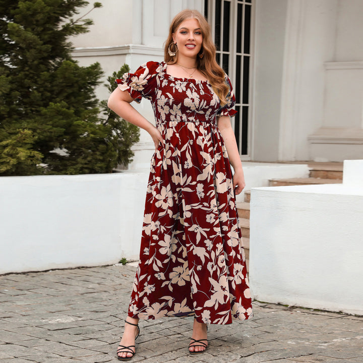 Dame Sommerlig Maxikjole med romantisk blomsterprint og puffermer Skjora