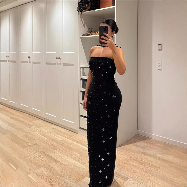 Dame Couture Maxikjole med glitrende paljetter og strapless design Skjora