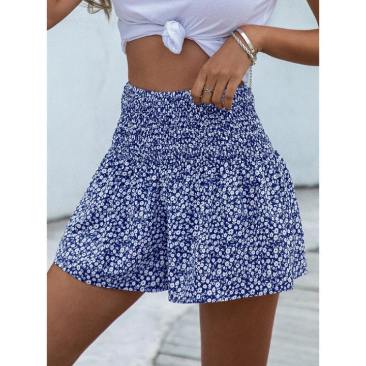 Dame shorts med elastisk midjebånd og blomsterdesign Skjora