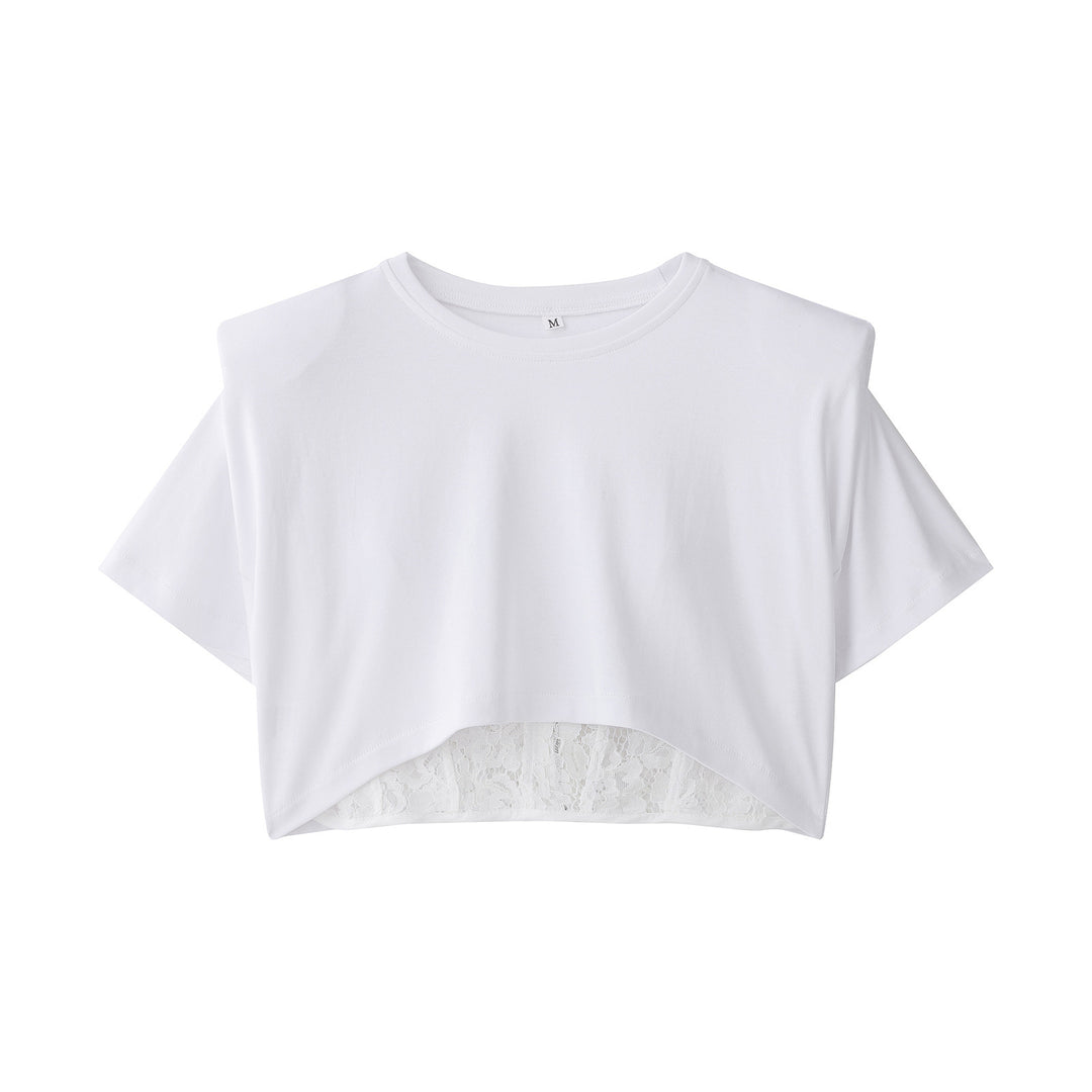 Dame Crop-T-skjorte med elegant spissunderlag Skjora