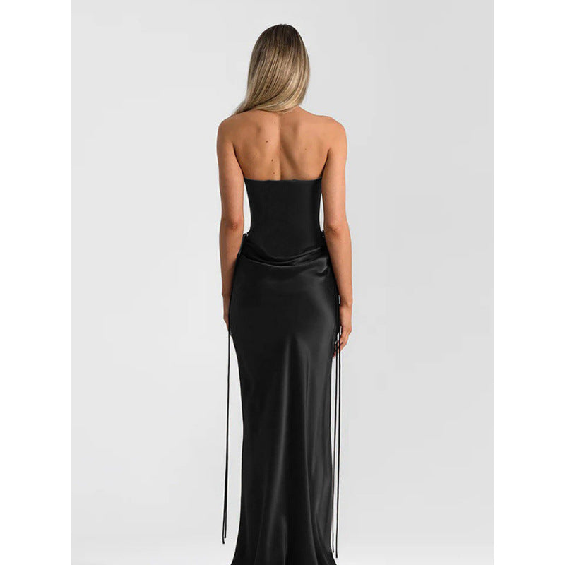 Damer Elegant Off-Shoulder Maxikjole med raffinert Draperingsdesign og smal Snitt Skjora