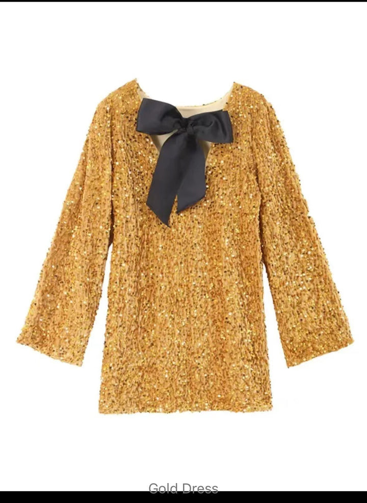 Dame Glamorous Mini Kjole med Funklende Paillettes og Elegant Puffermarmer