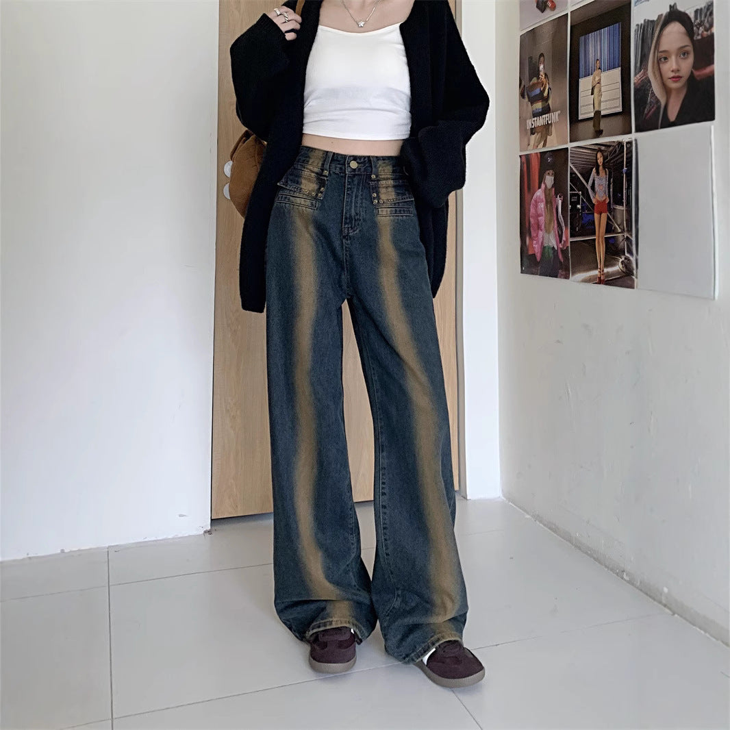 Dames brede jeans med detaljert knappdesign Skjora