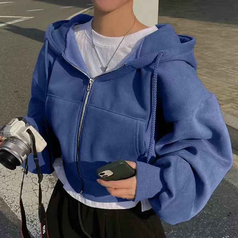 Kvinnelig Kuttet Hettegenser med Glidelås og Casual Stil