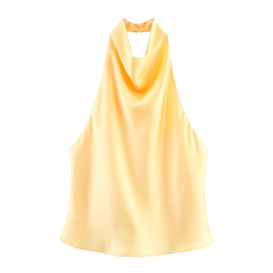 Dame elegant halterneck topp med flytende snitt og dekorative detaljer Skjora
