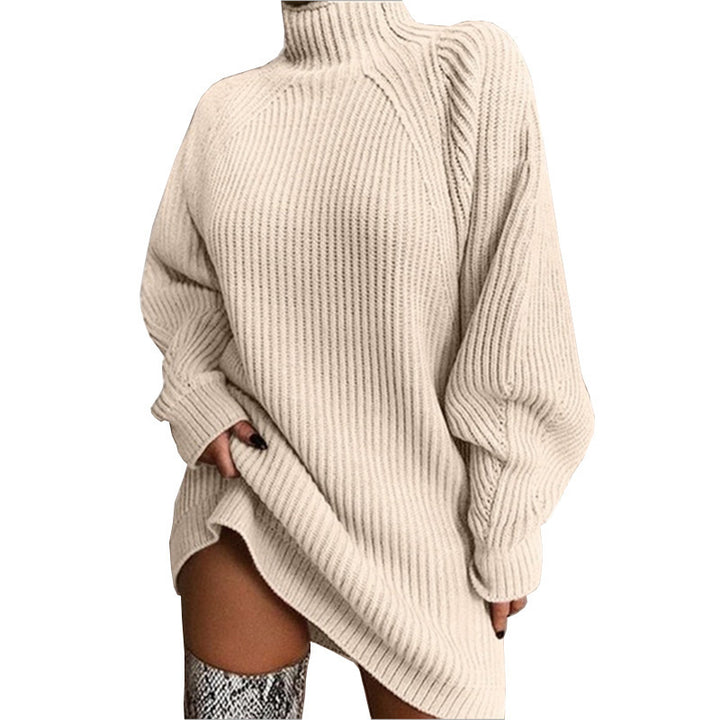 Damer Oversized Strikkegenser med Ståkrage og Motetrend Ribbet Mønster Skjora