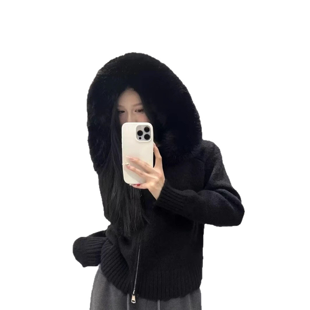 Damer, moteriktig cardigan med avtagbar hette laget av mykt materiale Skjora