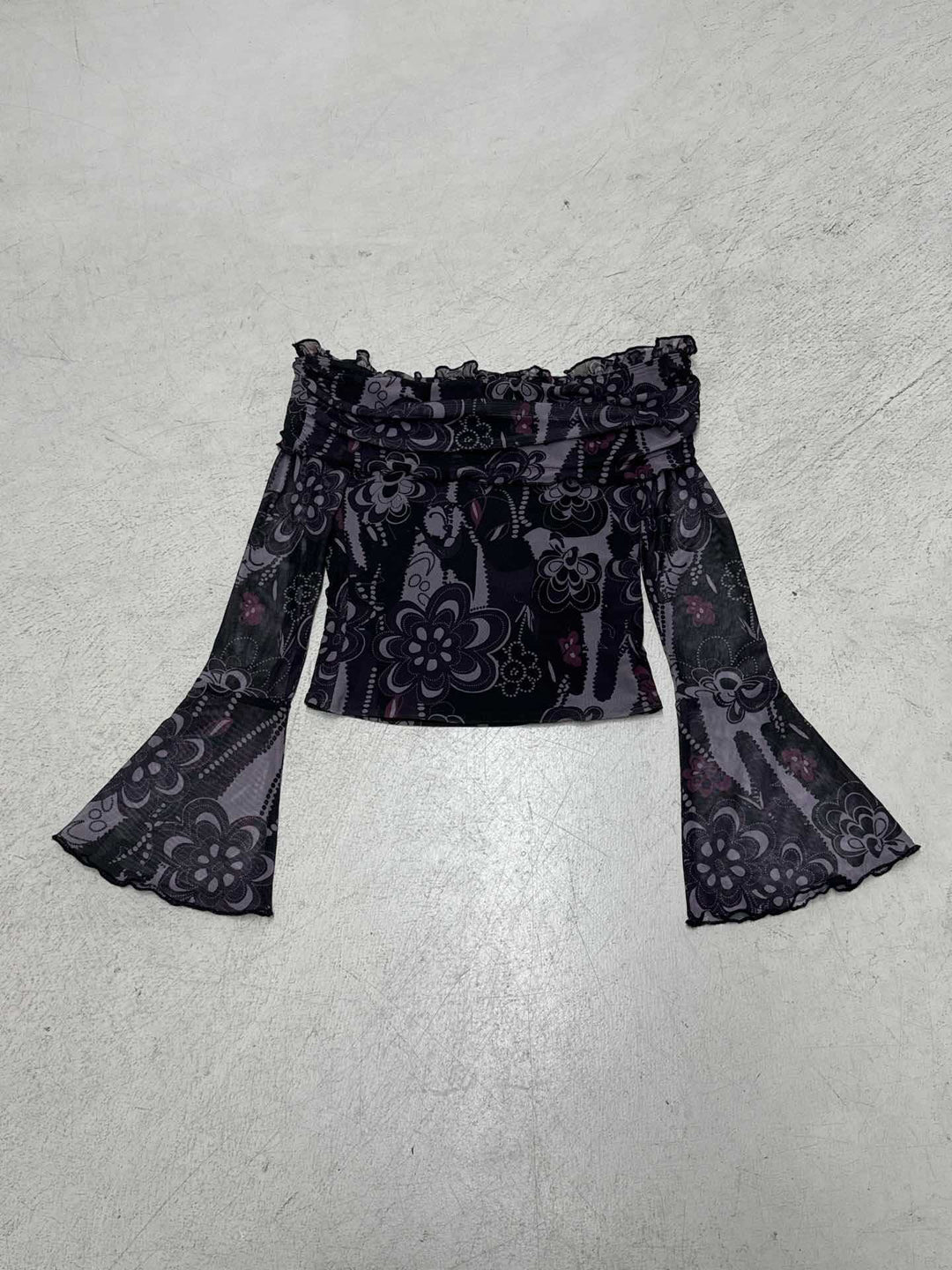Dame Off-Shoulder topp med voluminøse ermer og blomsterdesign Skjora