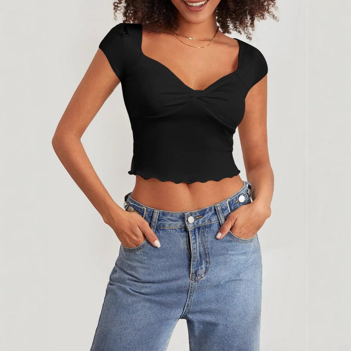 Dame Crop-Top med hjerteformet utringning og rynk Skjora