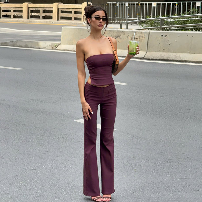 Damer elegant Bustier-topp med bredt belte og utsvingte bukser Skjora