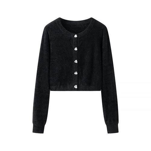 Kvinne kort cardigan med glitrende knapper Skjora