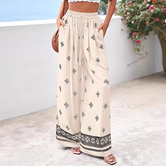 Dame bred sommerbukse med Boho-mønster Skjora