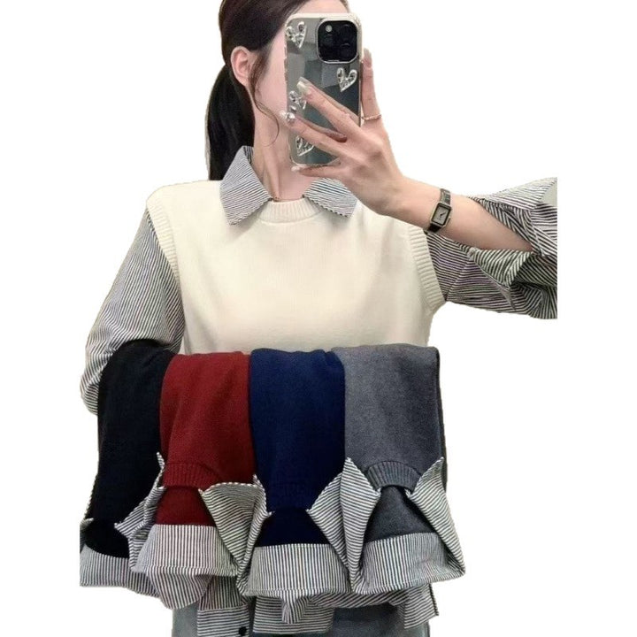 Women's relaxed jumper with elegant shirt socks and textured look Skjora