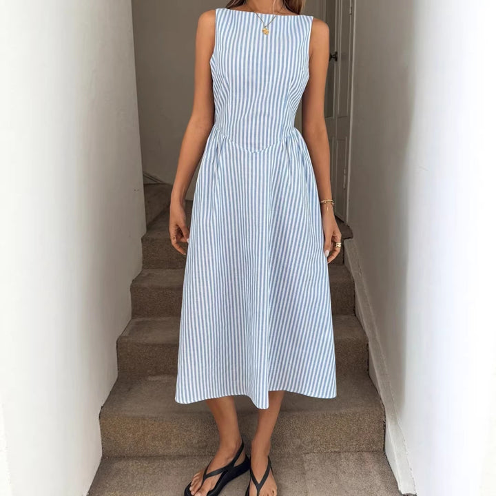 Damer Elegant Midi-Kjole i Stripemønster Skjora