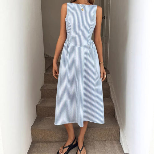 Damer Elegant Midi-Kjole i Stripemønster Skjora