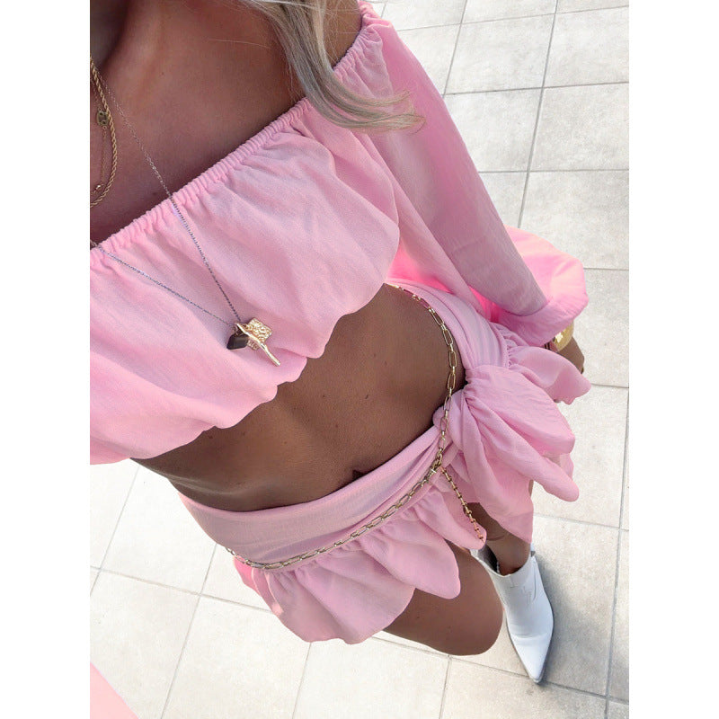Dame Off-Shoulder Top og Skjørt Sett Skjora