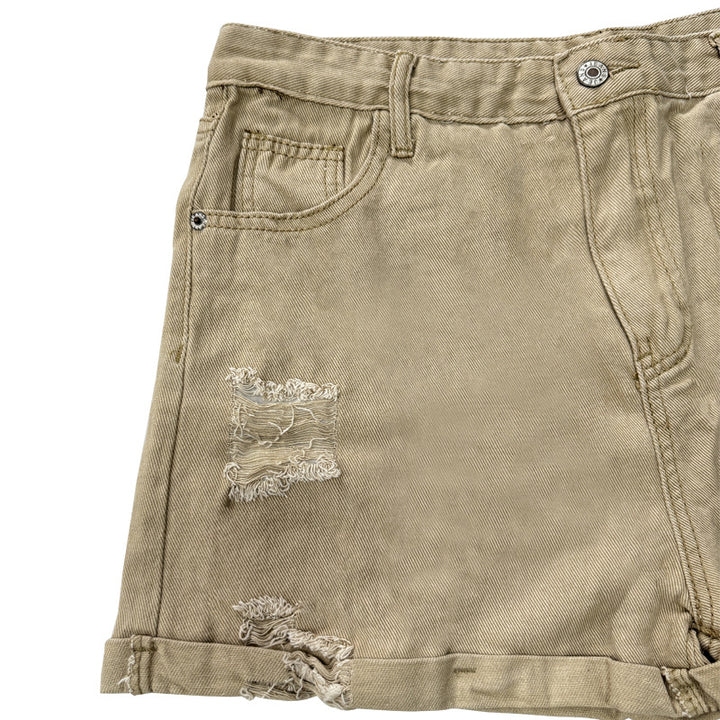 Dame Motebeviste Destroyed Shorts i Denim med avslappet snitt og frynsete detaljer Skjora