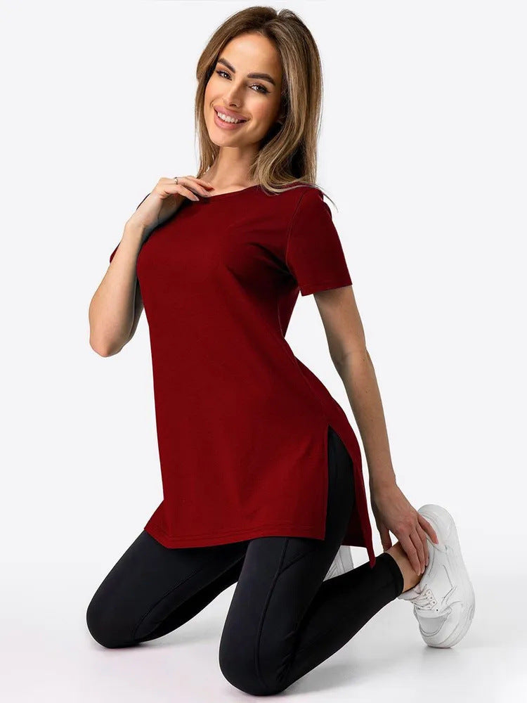 Dame casual longline T-skjorte med sidesplitter og høy slitasjekomfort Skjora