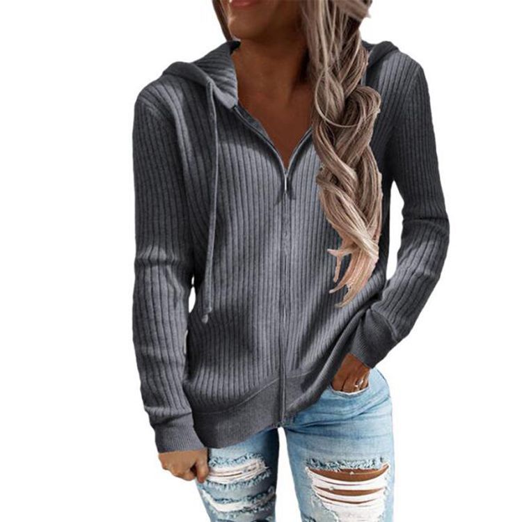 Kvinnes stripet hettegenser med hel glidelås og mansjetter Skjora