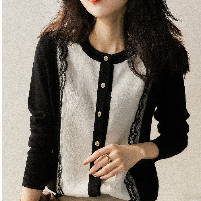Kvinnens elegante cardigan med blonderkant Skjora