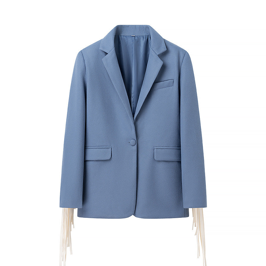 Damenes elegante blazerjakke med frynse detaljer Skjora