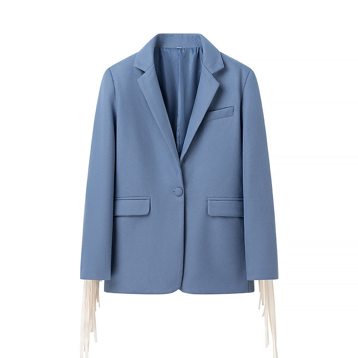 Damenes elegante blazerjakke med frynse detaljer Skjora