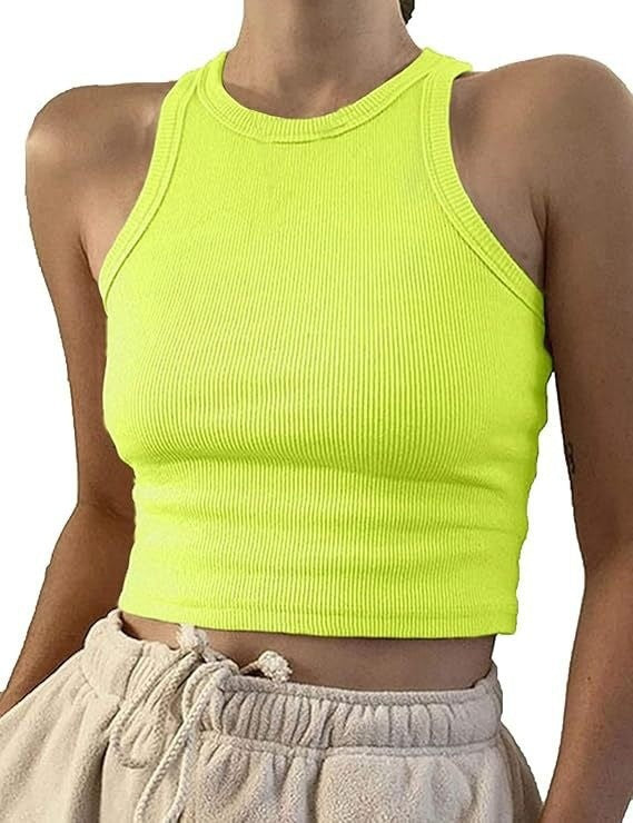 Damer sporty crop-top med elastisk ribbedesign Skjora