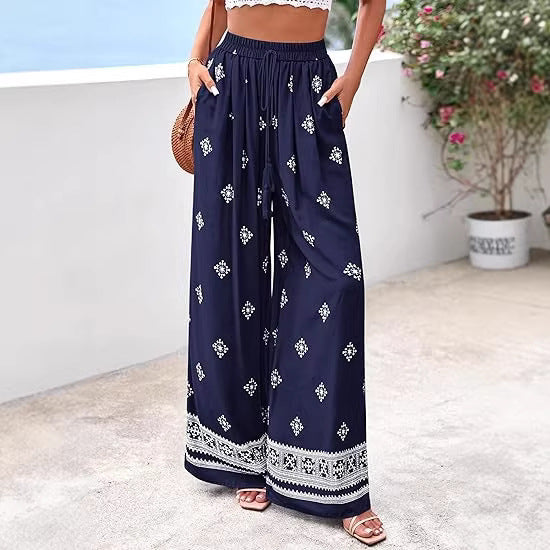 Dame bred sommerbukse med Boho-mønster Skjora