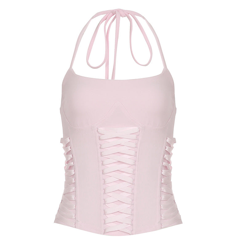 Dame Crop Top med dekorativt bånd og raffinerte volangdetaljer Skjora