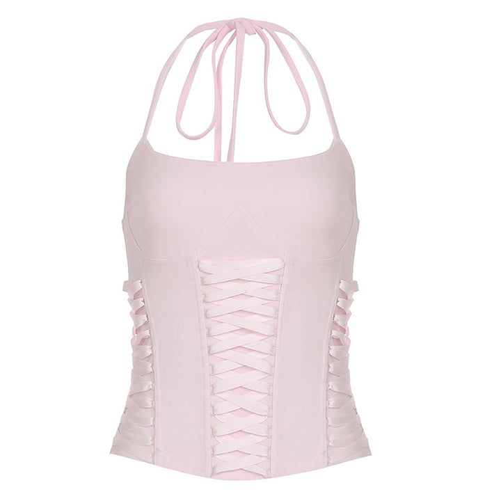 Dame Crop Top med dekorativt bånd og raffinerte volangdetaljer Skjora