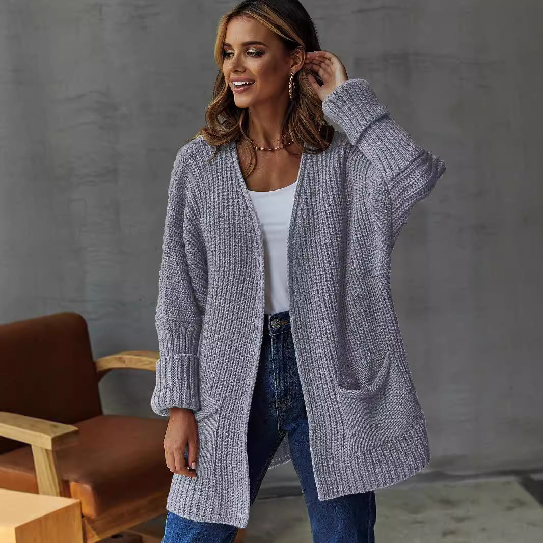 Kvinne cardigan med åpen front og store lommer Skjora