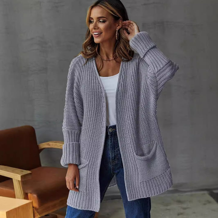 Kvinne cardigan med åpen front og store lommer Skjora