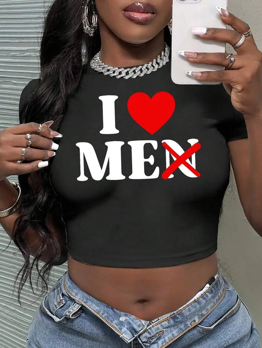 Dame Crop-Top med kunstnerisk statement-trykk Skjora