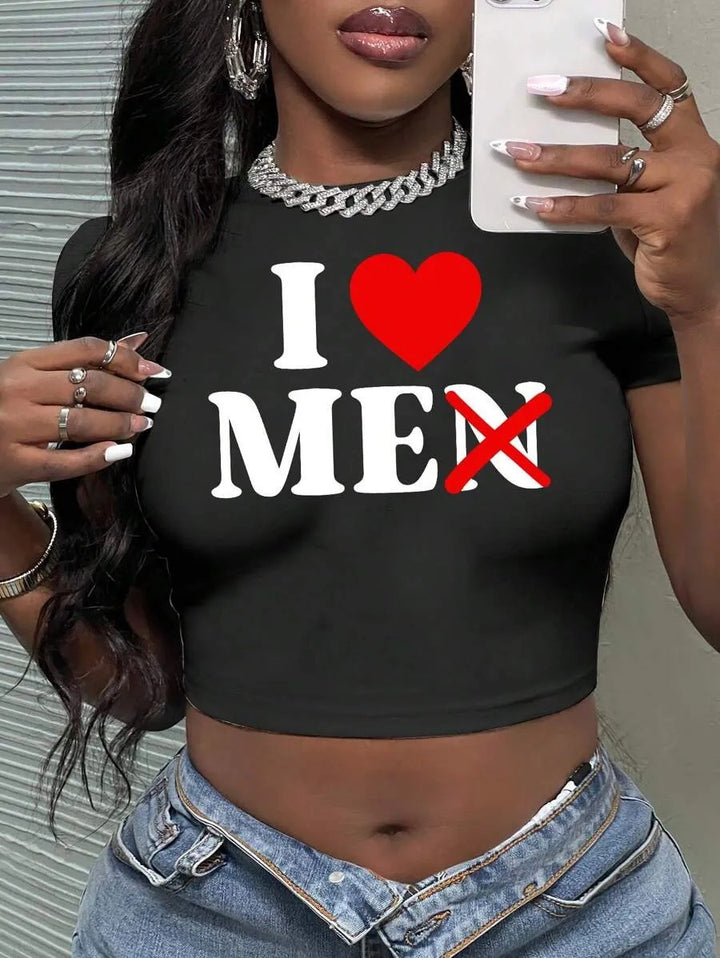 Dame Crop-Top med kunstnerisk statement-trykk Skjora