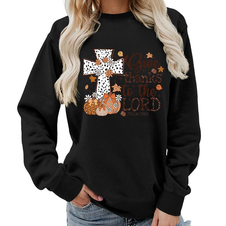Kvinne sweatshirt med kreativt kryssprint og høstdesign Skjora