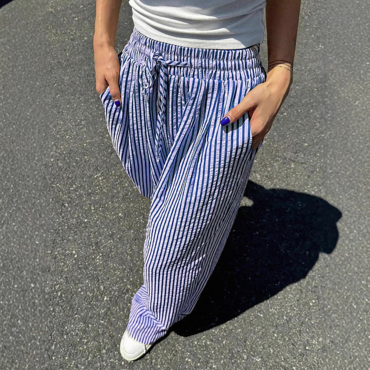 Damer Lett Høyt Båret Harem-Bukser med Striper Skjora