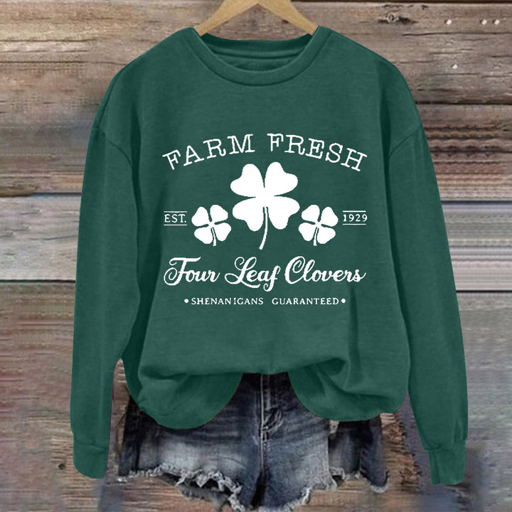 Dames fritidssweatshirt med vintage-inspirert kløvermotiv og komfortabel passform Skjora