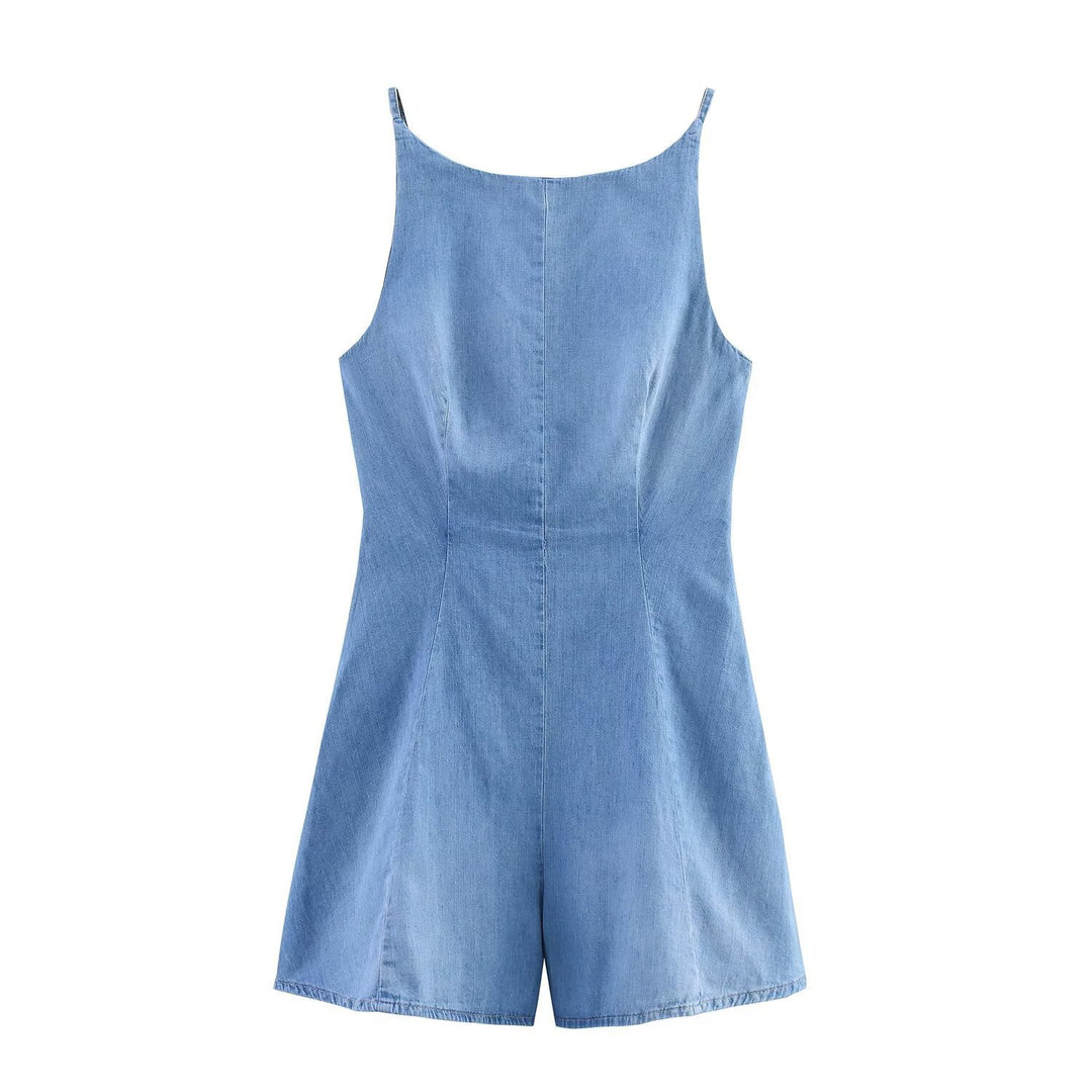Dame Denim Jumpsuit med smal passform og justerbare stropper Skjora