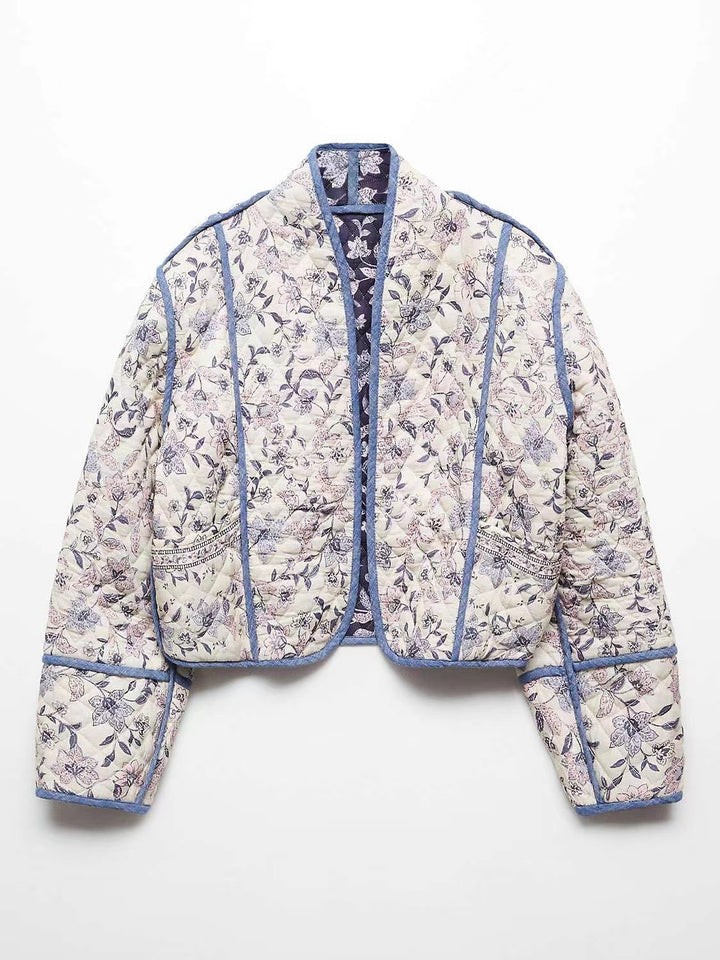 Dame quilted kort jakke med blomsterdesign og kontrastsøm Skjora